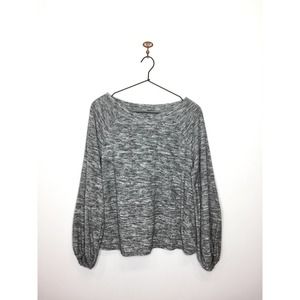 Lou & Grey Space Dye Gray Long Bubble Sleeve Cropped Sweatshirt Women's M